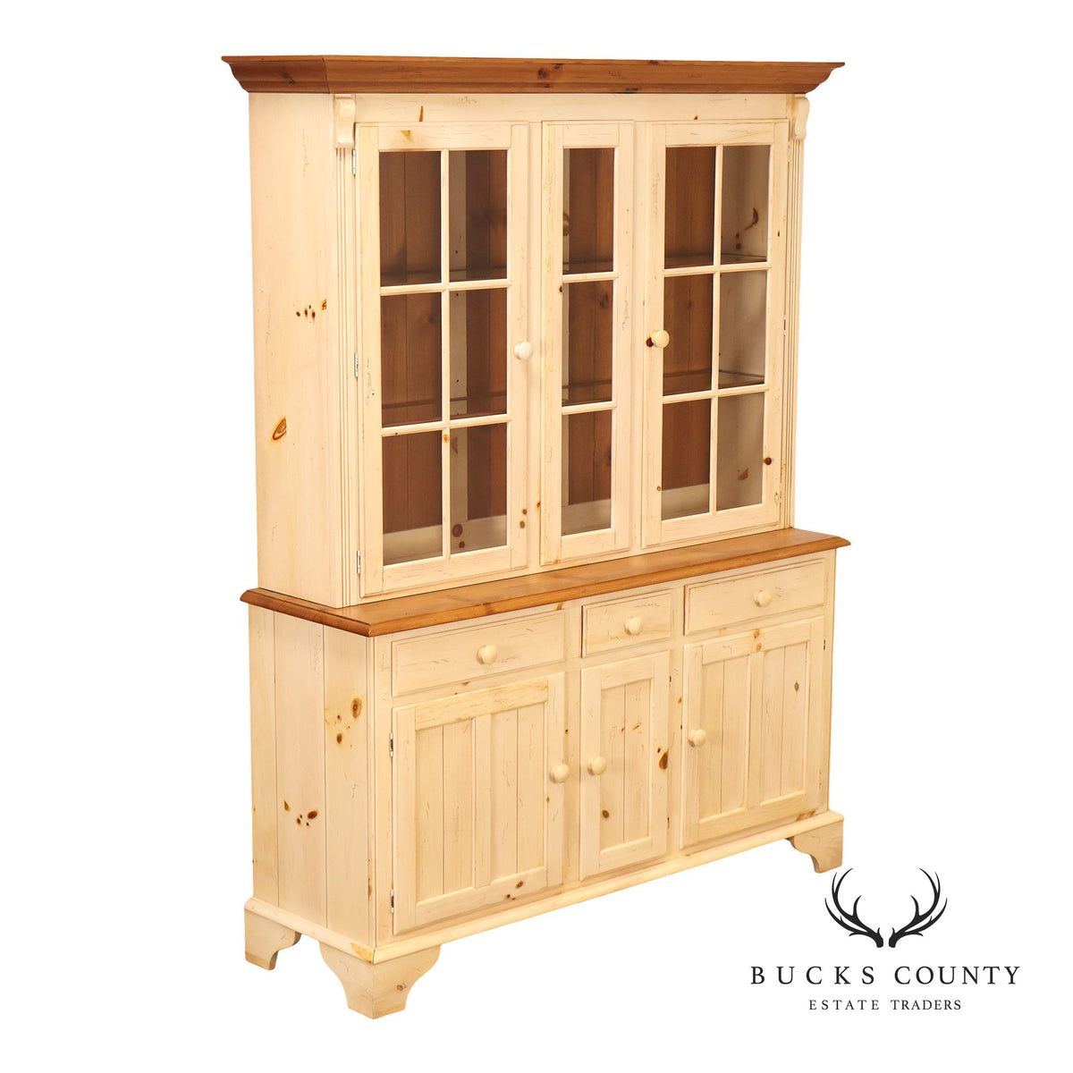 Ethan Allen Distressed Painted Pine China Cabinet