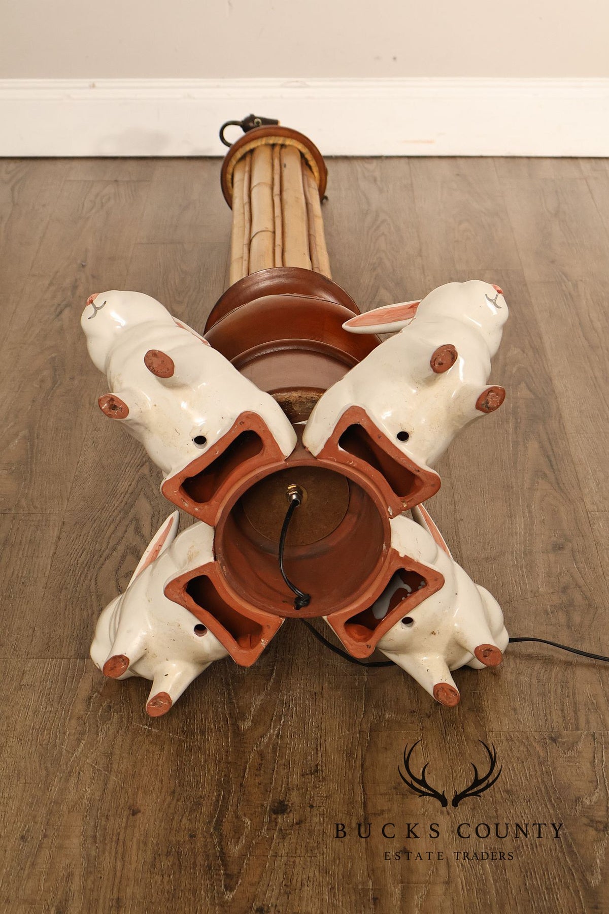 MacKenzie-Childs Rabbit Floor Lamp With Bamboo Column And Beaded Shade