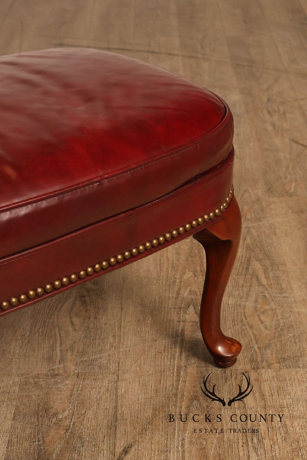 Hickory Chair Queen Anne Style Oxblood Leather Ottoman