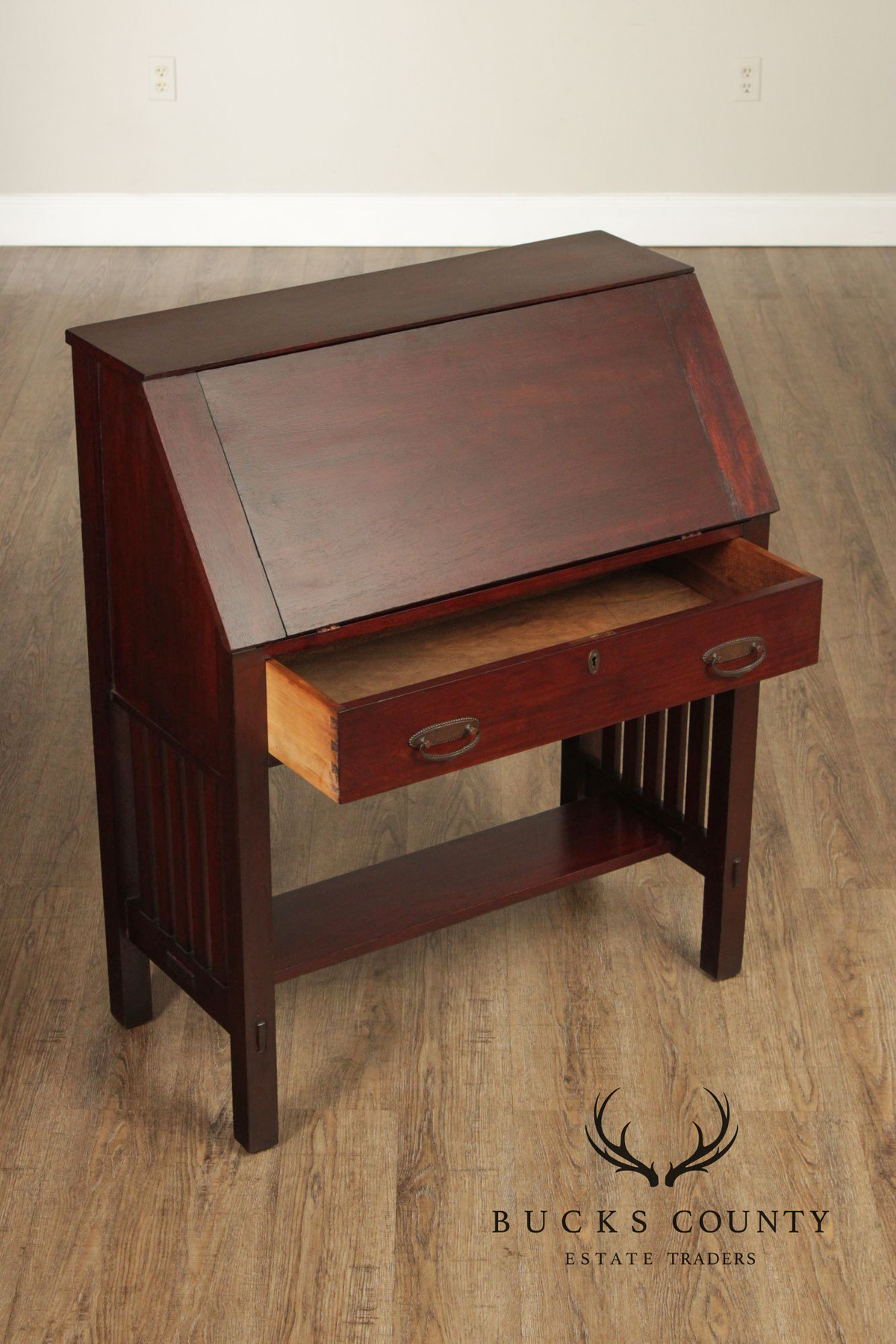Antique Mahogany Arts And Crafts Slant Front Writing Desk