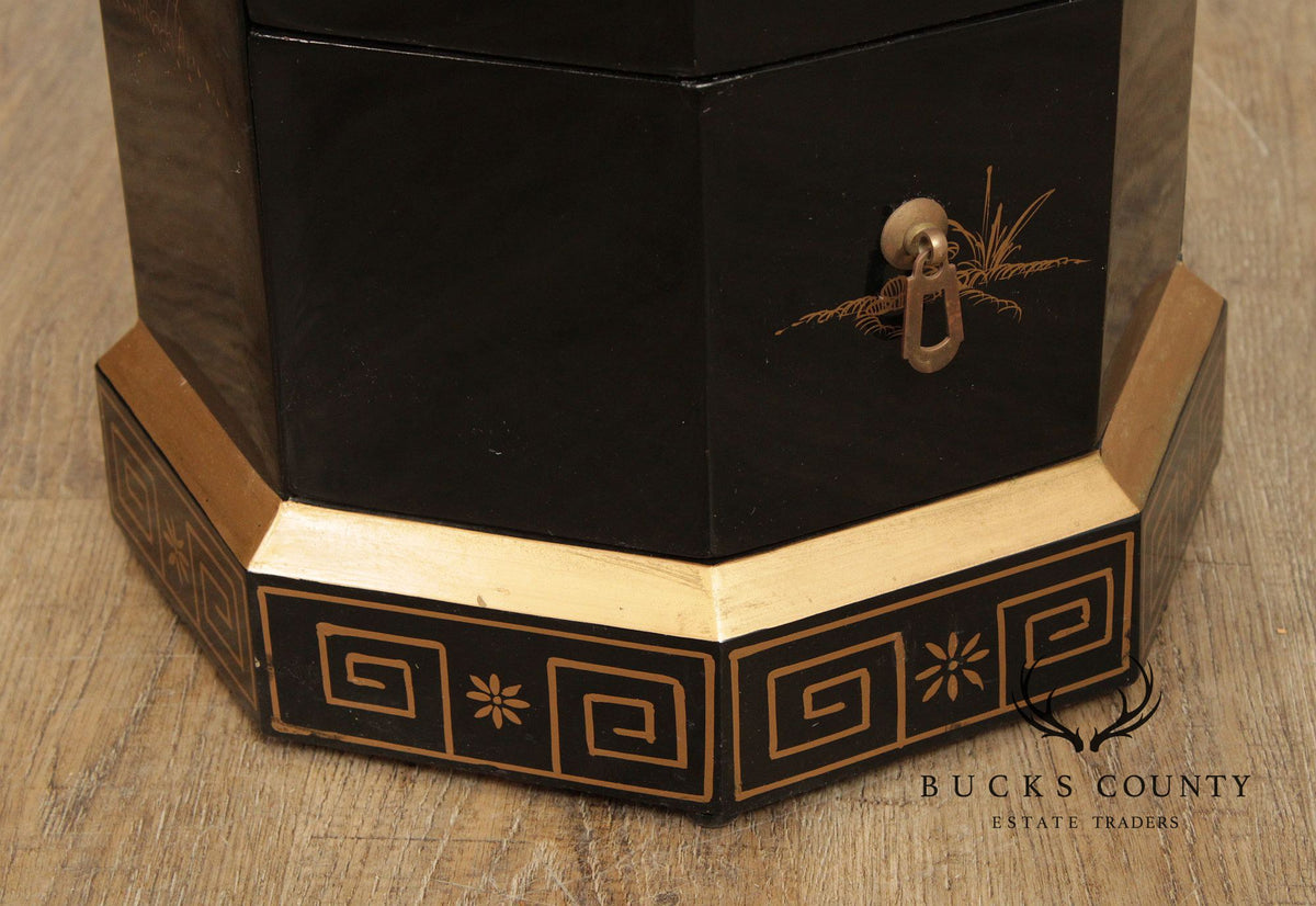 Chinoiserie Decorated Black Lacquer Jewelry Chest