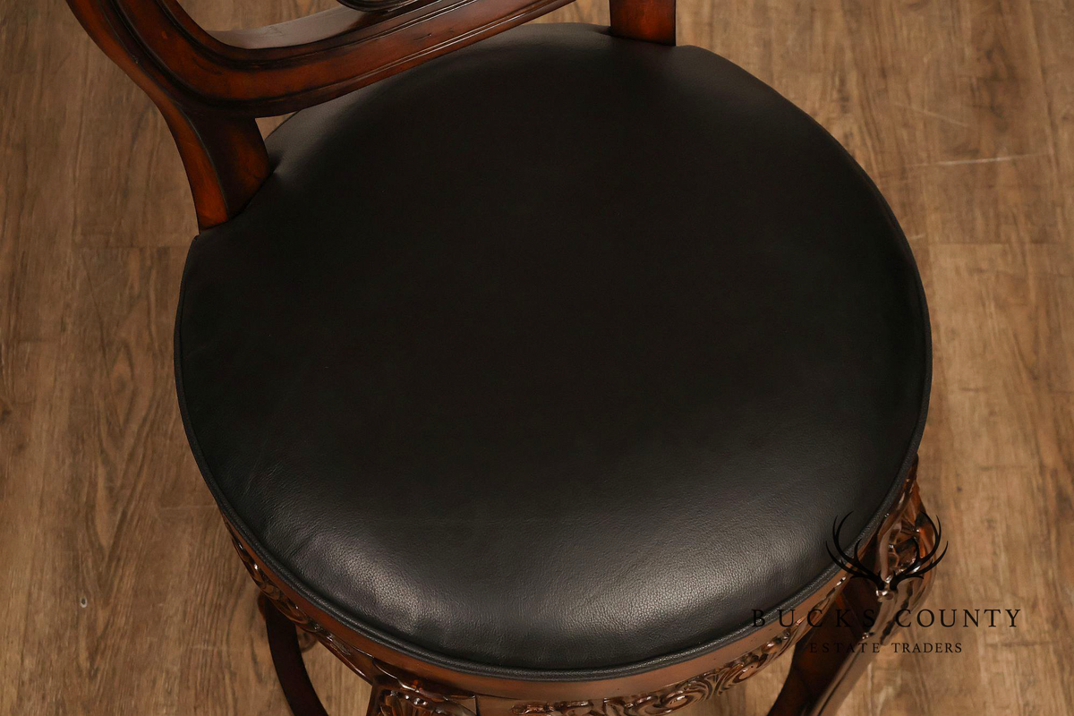 Quality Set Of Four  Carved Mahogany Swivel Bar Stools