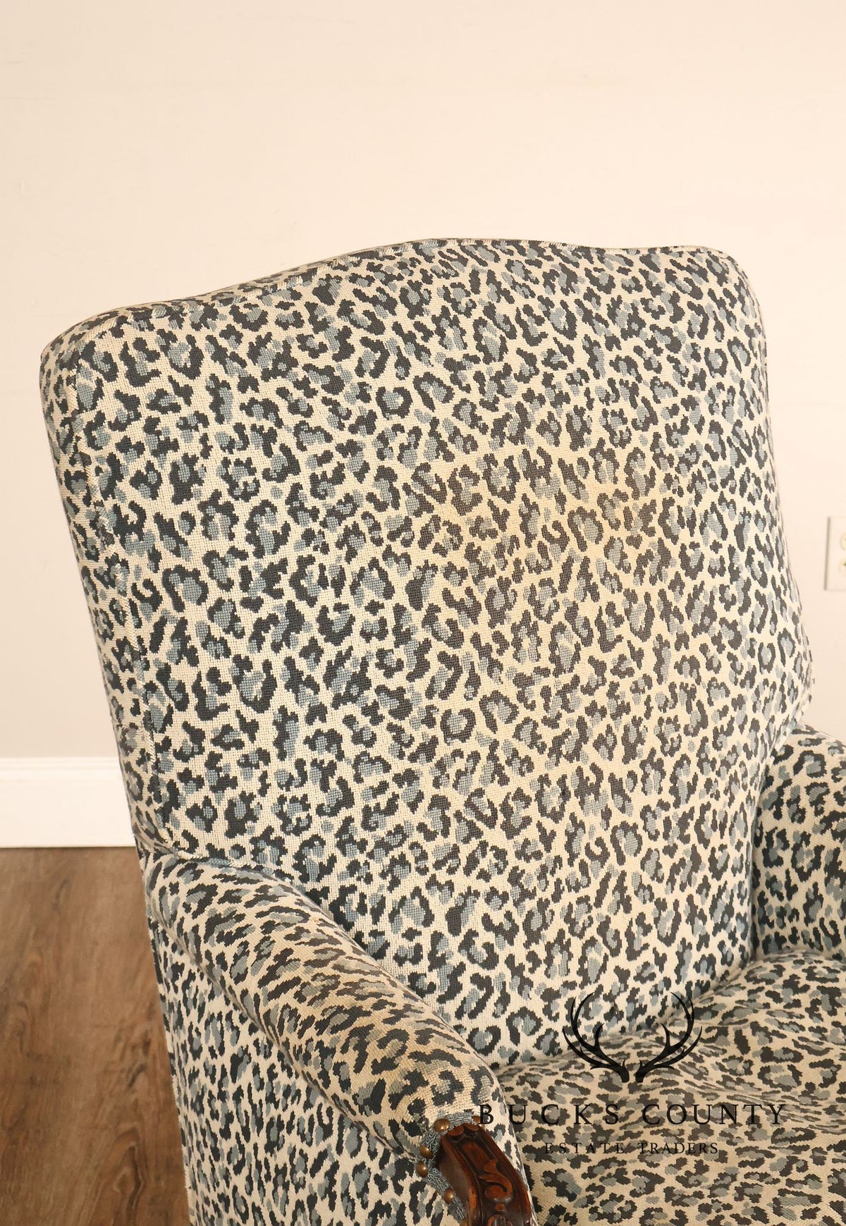 Vintage French Louis XV Style Carved Wood Leopard Upholstered Bergere Armchair
