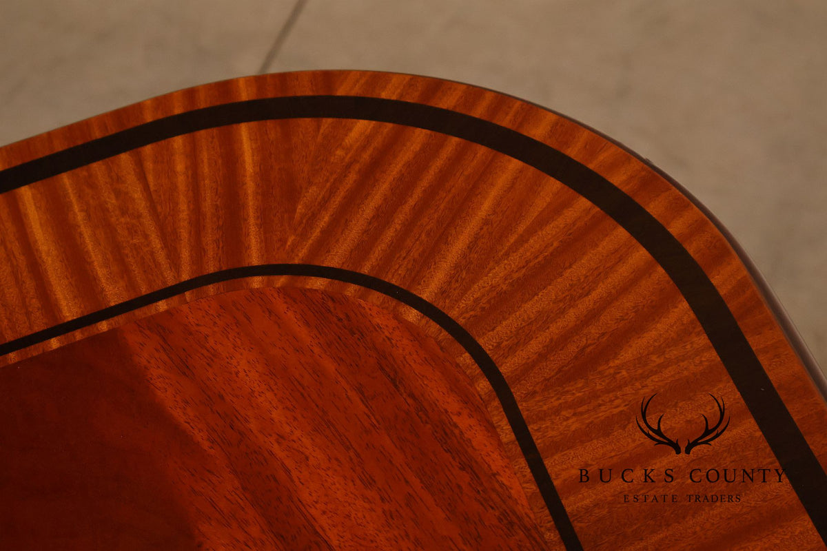 Baker Furniture Mahogany Banded Double Pedestal Extension Dining Table With Three Leaves