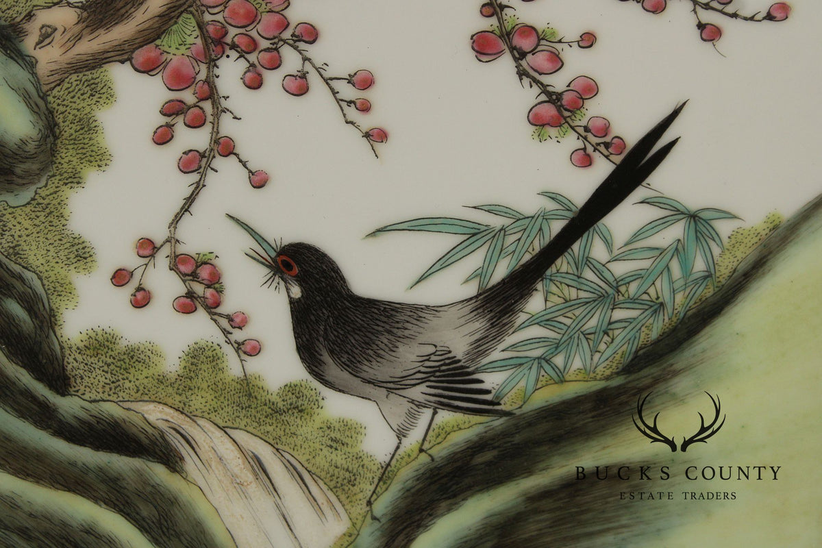 Vintage Chinese Pair of Hand Painted Porcelain Plaques