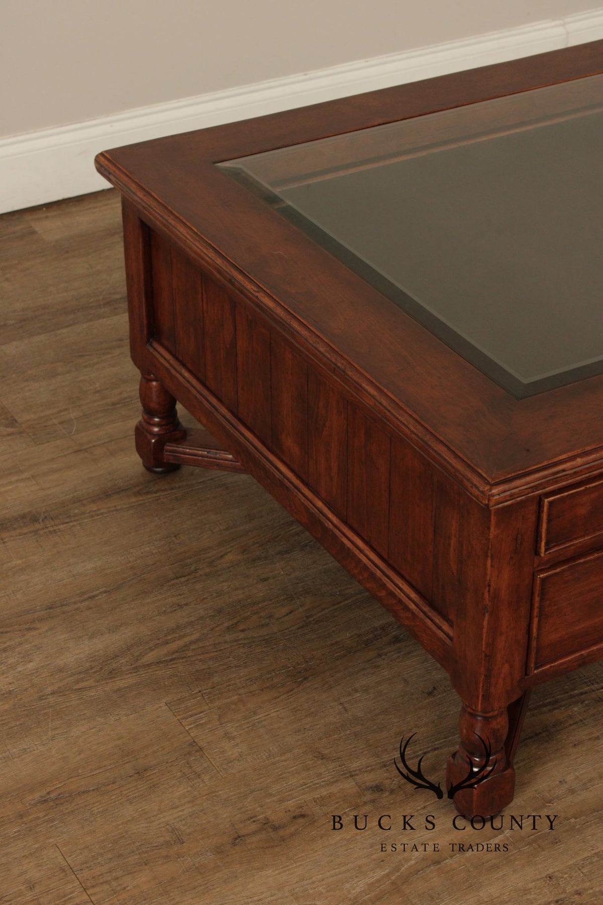 Bausman & Co. Glass Top Storage Coffee Table