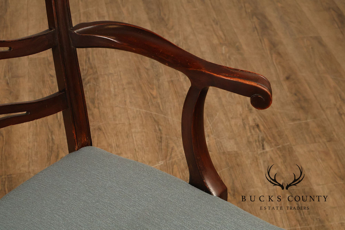 1940's Chippendale Style Set Of Six Mahogany Ladder Back Dining Chairs