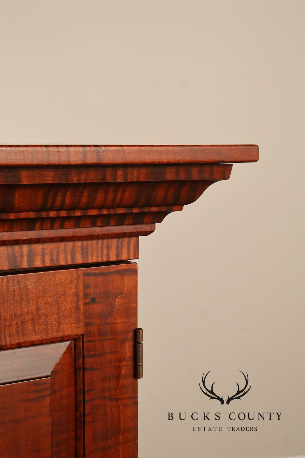 Custom Tiger Maple Two-Piece Four-Door Cabinet Armoire