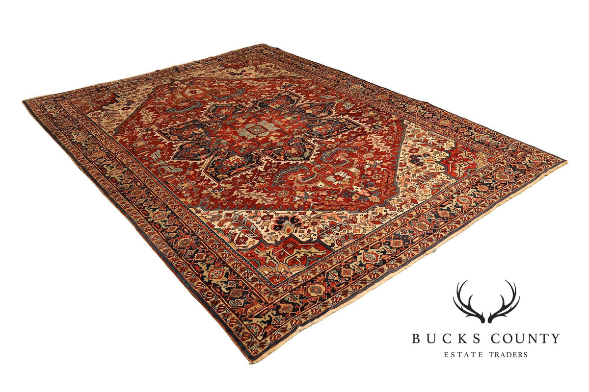 Antique Hand Knotted Persian Heriz Room Size Rug  12' X 15'