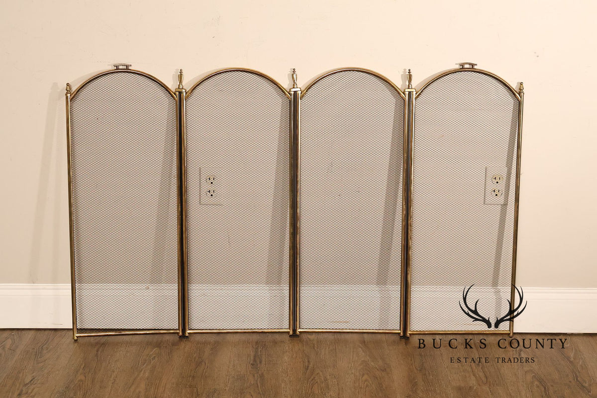 Vintage Brass Four-Panel Folding Fireplace Screen