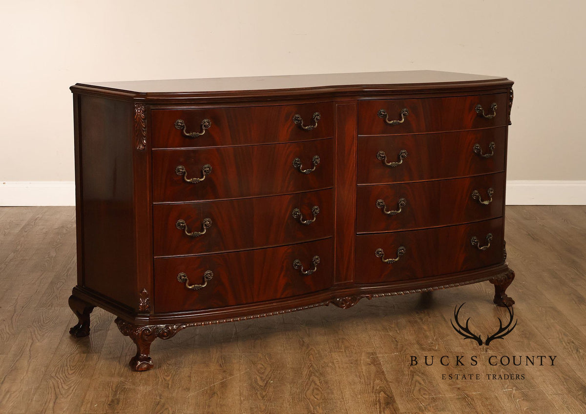 Traditional Mahogany Double Dresser With Carved Claw Feet