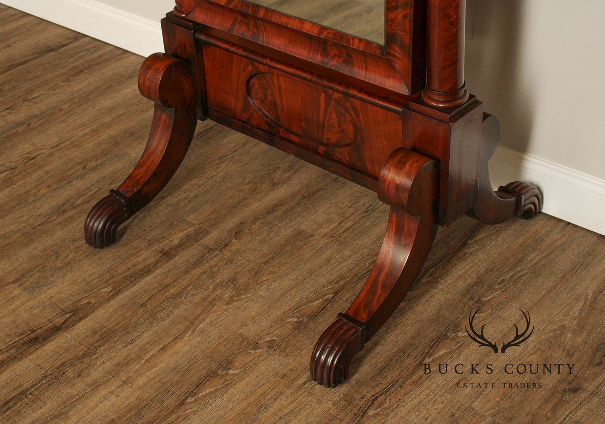 Antique French Empire Mahogany Cheval Mirror