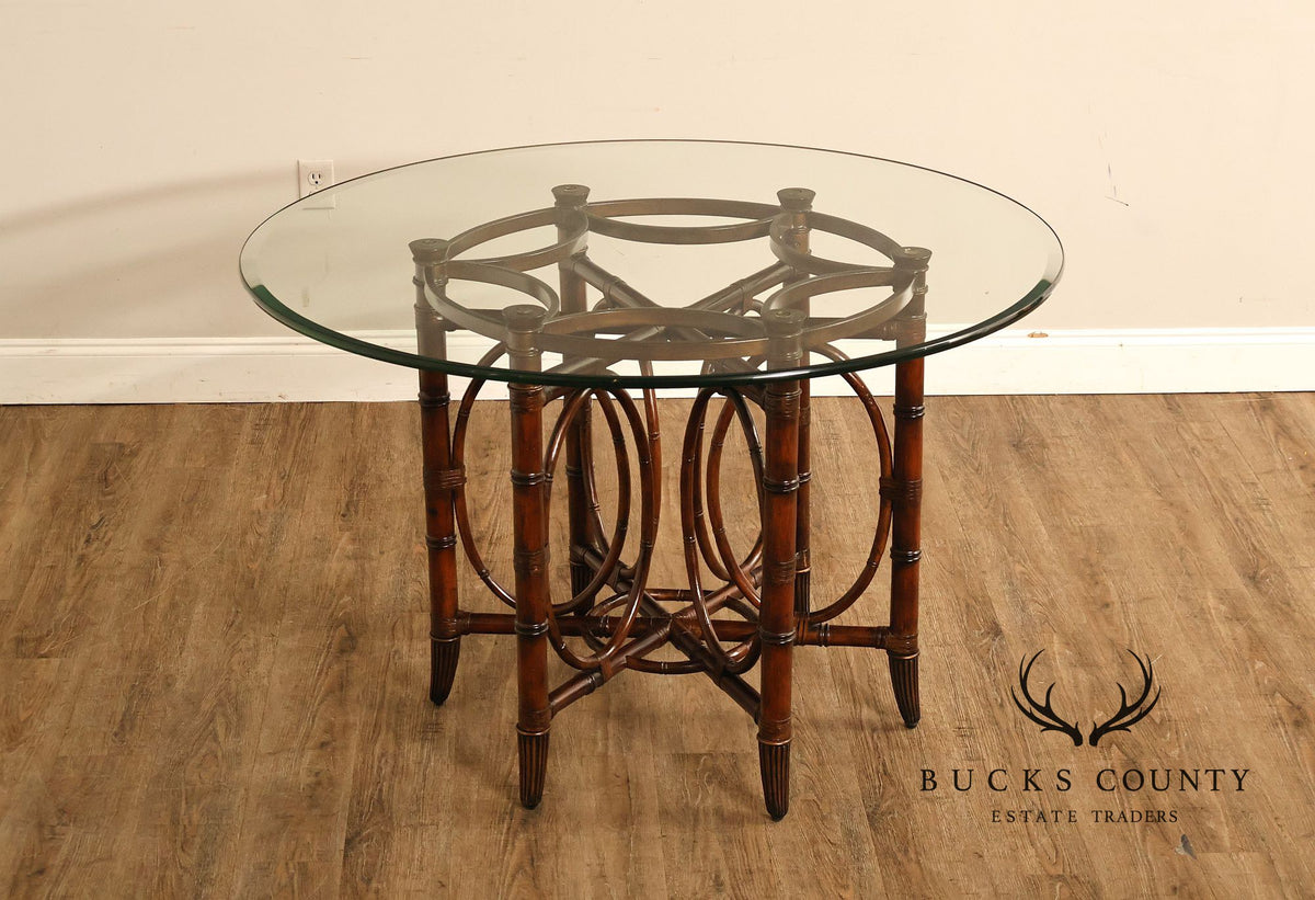 Faux Bamboo Base 48" Round Glass Top Dining Table