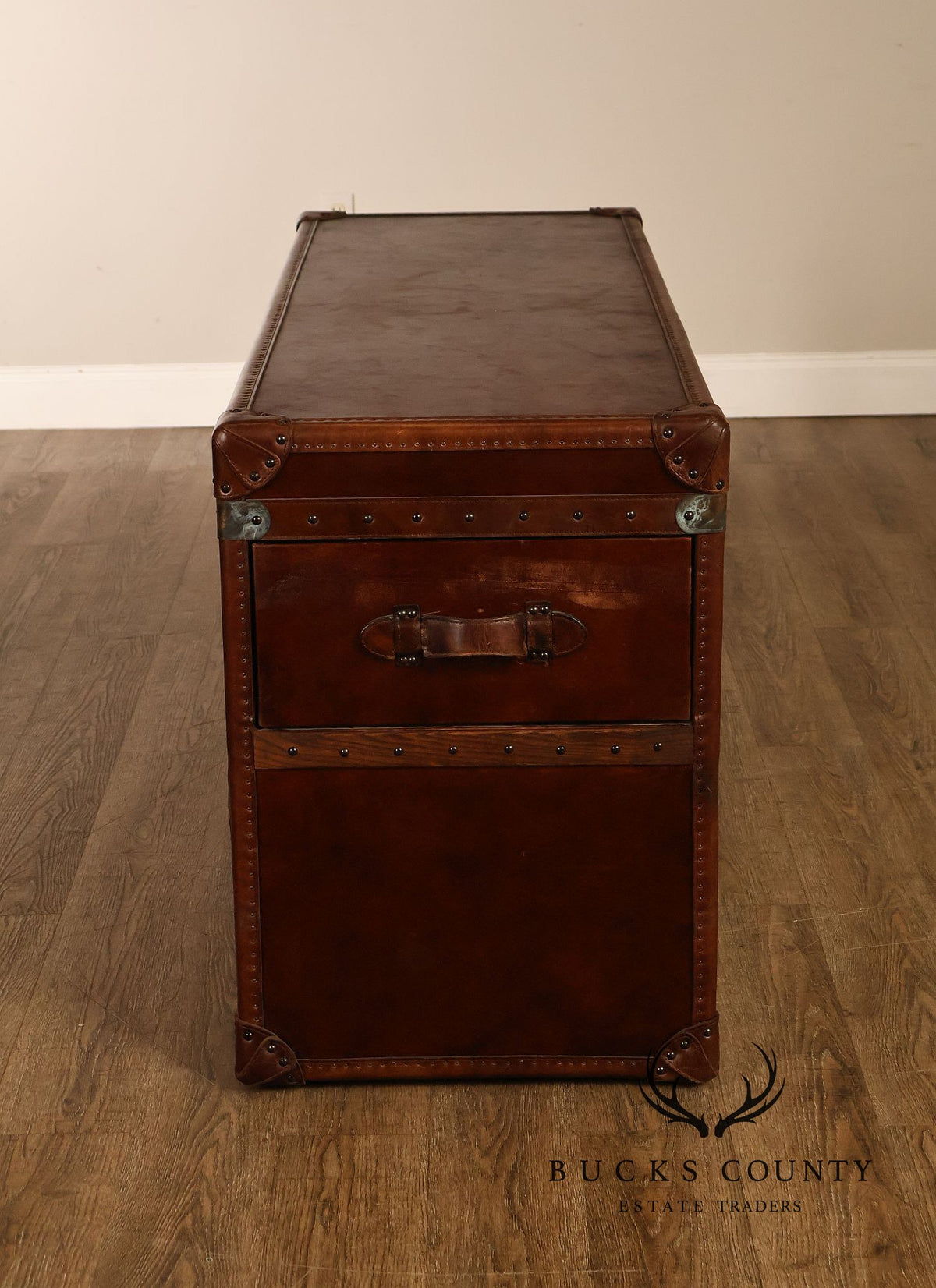 Restoration Hardware Leather Campaign-Style Storage Trunk With Drawers