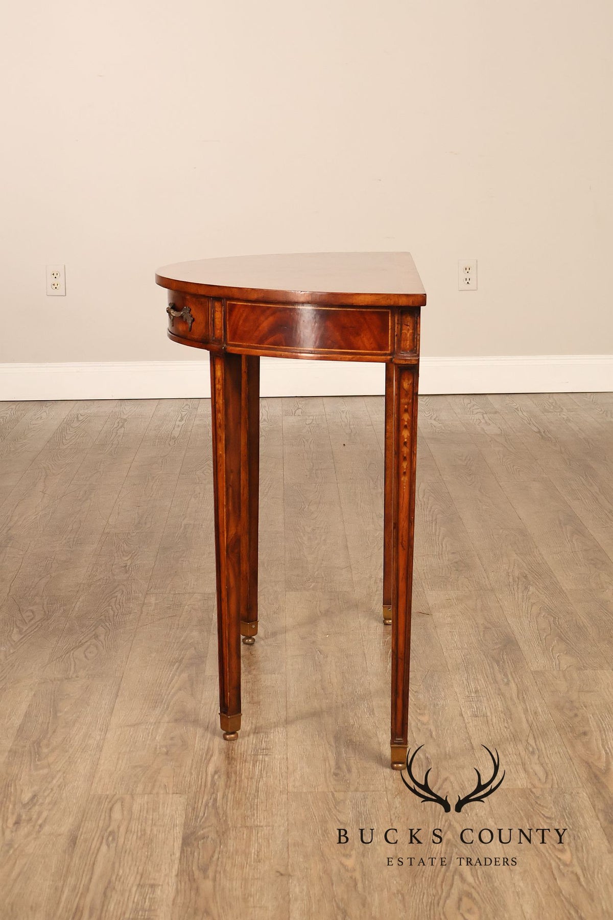 Jonathan Charles Inlaid Mahogany Demilune Console Table