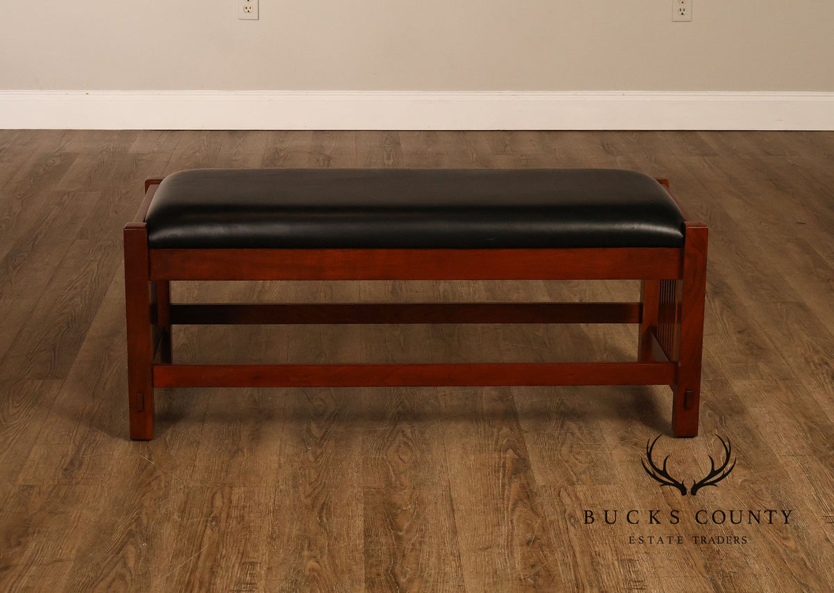 Stickley Mission Collection Leather and Cherry Spindle Bench