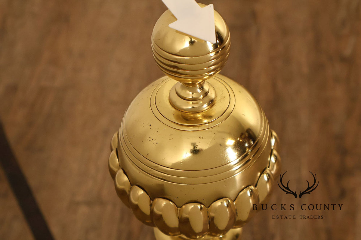 Georgian Style Pair of Polished Brass Fireplace Andirons