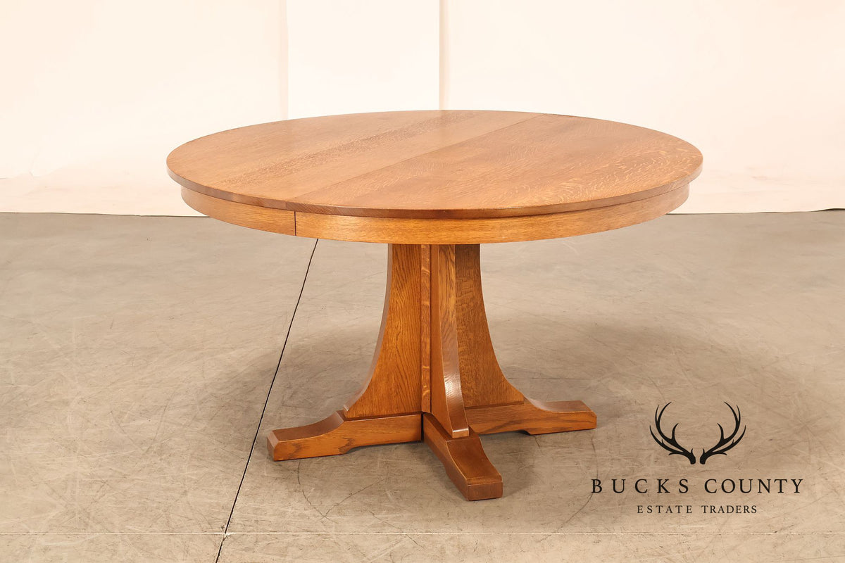 Stickley Mission Collection Round Oak Extension Dining Table With 3 Leaves In 35 Fayetteville Finish