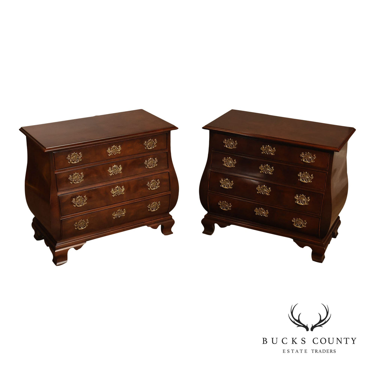 Henredon Chinese Chippendale Style Pair of Mahogany Bombe Chests
