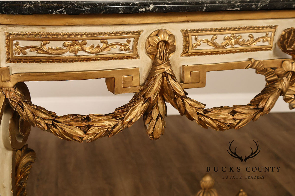 Louis XV Style Giltwood And Painted Demilune Marble Top Console Table