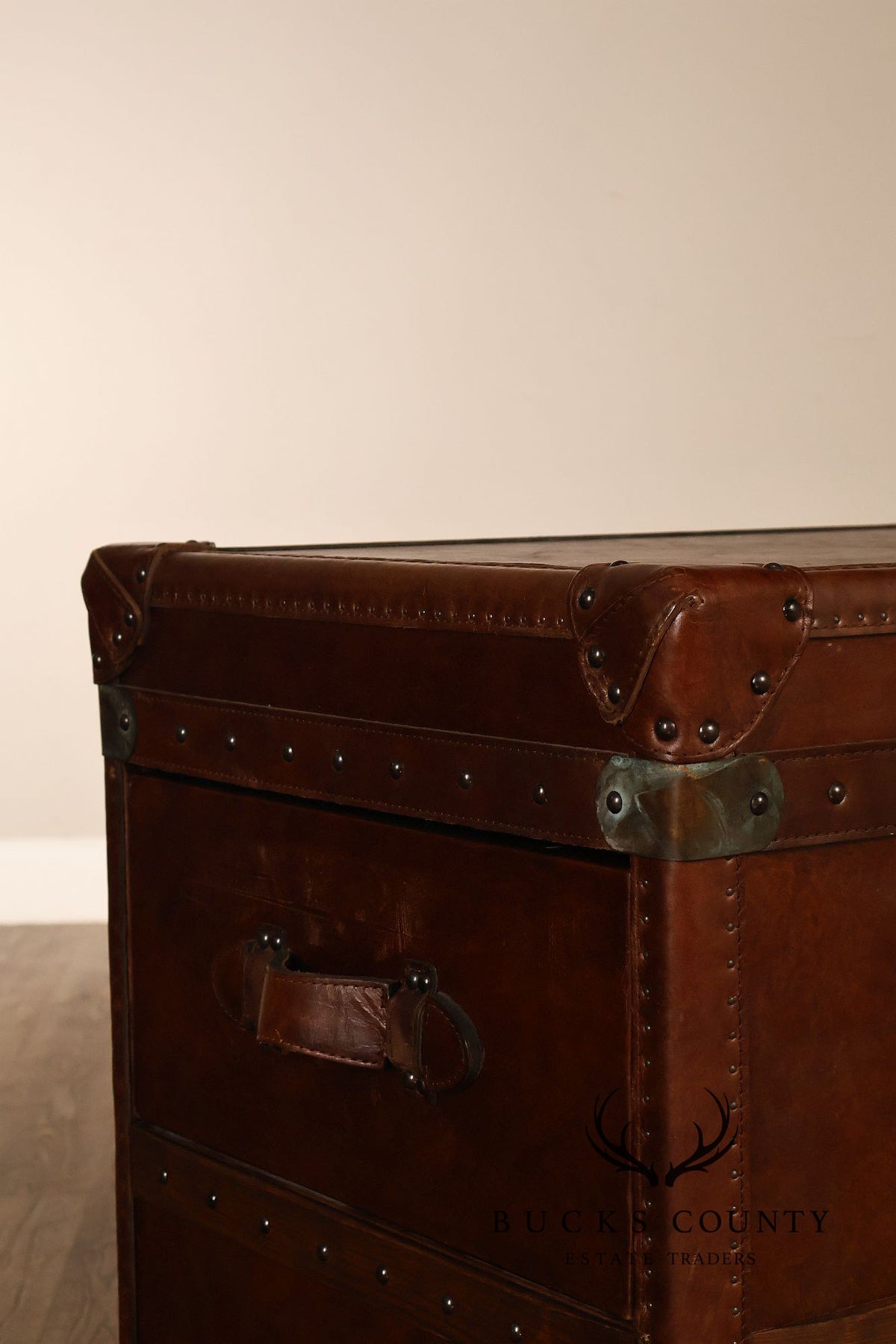 Restoration Hardware Leather Campaign-Style Storage Trunk With Drawers