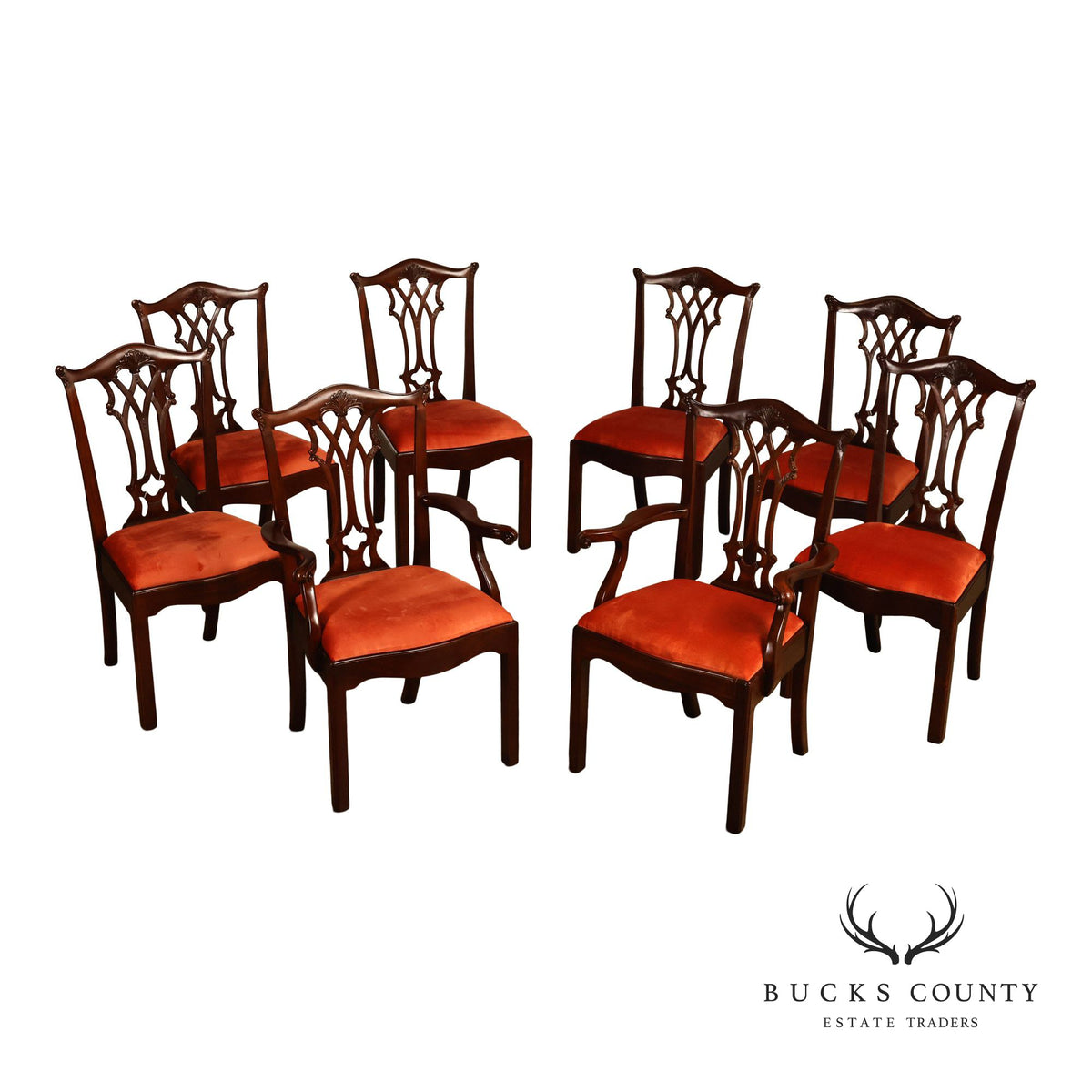 Maitland-Smith Set Of Eight Chippendale Style Mahogany Dining Chairs