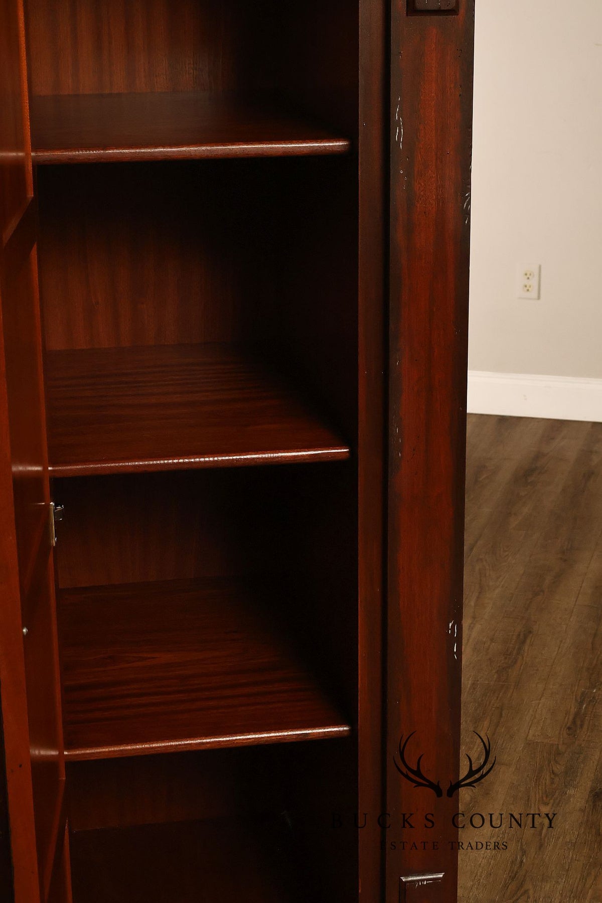 Custom Made Pair Of Custom Mahogany Cabinets With Faux Stone Inlay