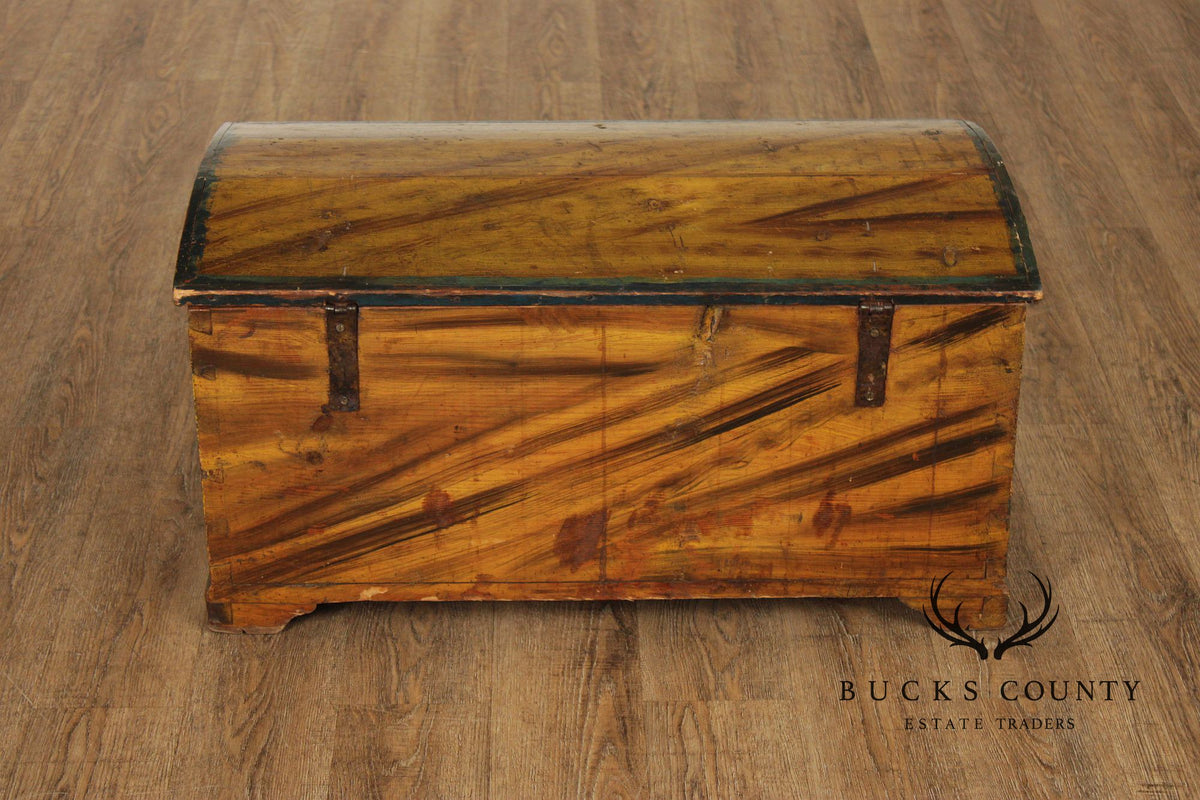 Antique Dome Top Grain Painted Pine Blanket Chest
