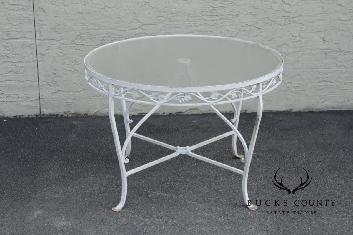 Vintage Round Glass Top Wrought Iron Outdoor Patio Dining Table
