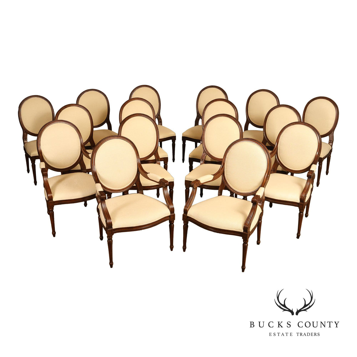 Louis XVI Style Set Of 16 Oval Back Dining Chairs