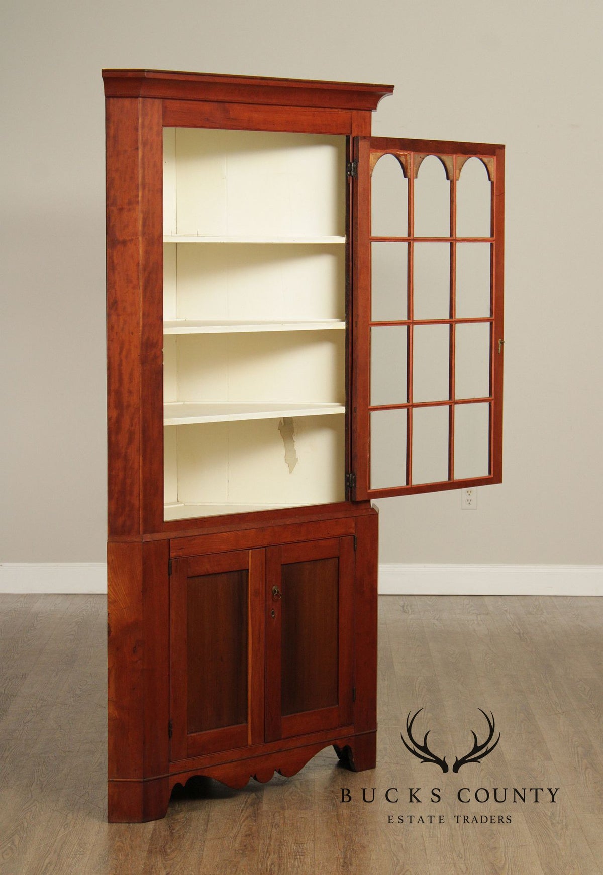 Antique American Cherry Two Piece Corner Cupboard