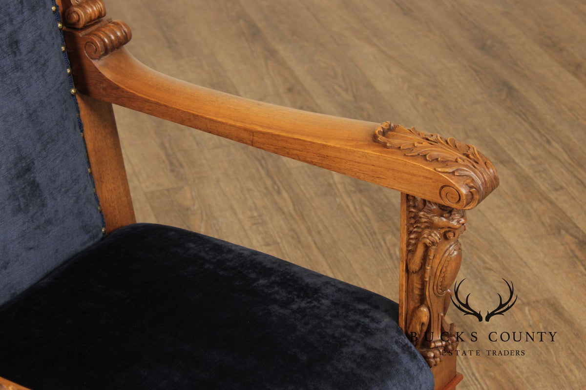 Antique Carved Walnut Renaissance Revival Style Throne Armchair
