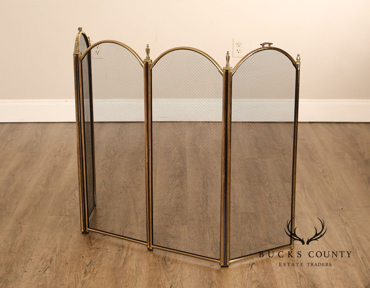 Traditional Four-Panel Arched Fireplace Screen