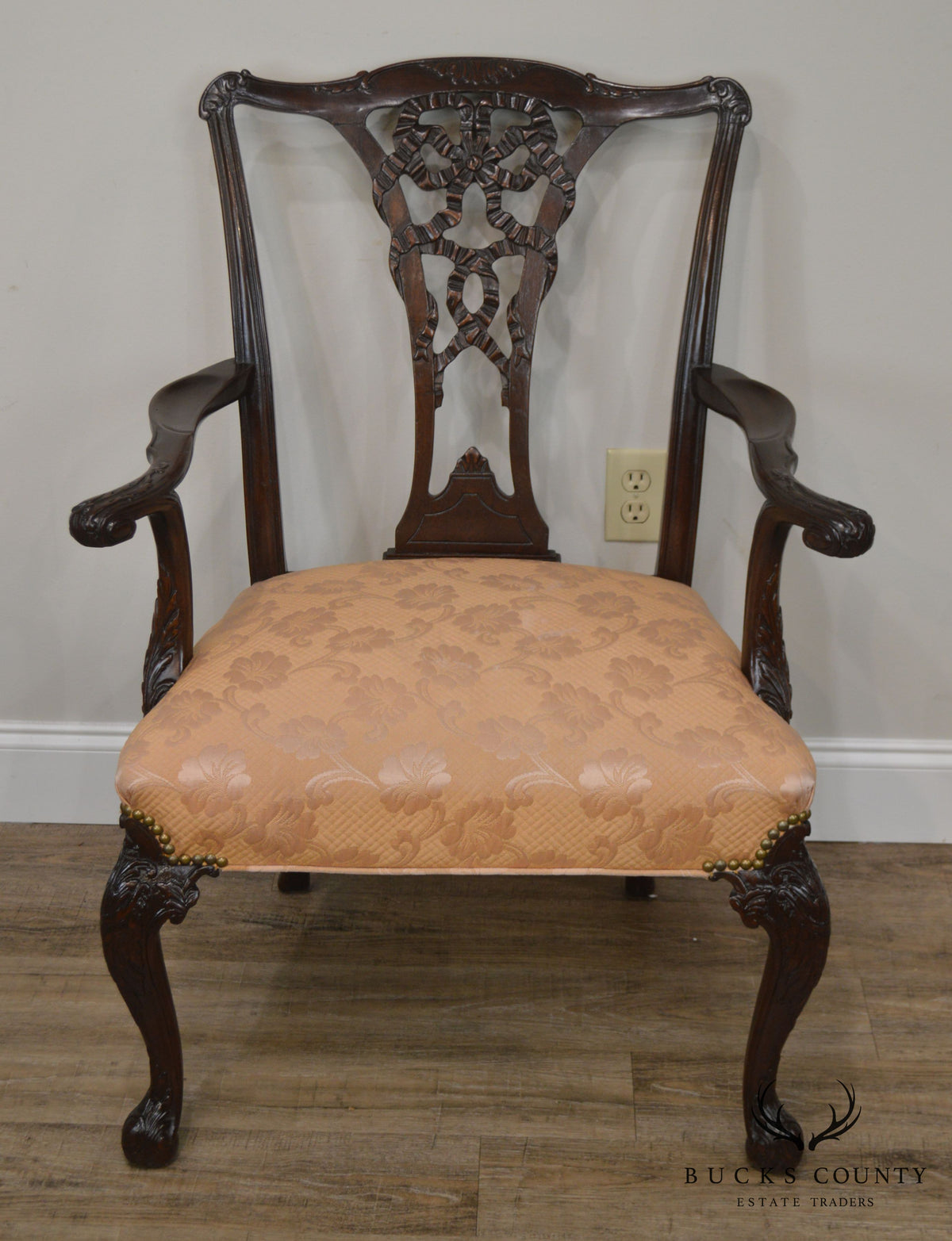 Georgian Style 1930's Mahogany Carved Armchair