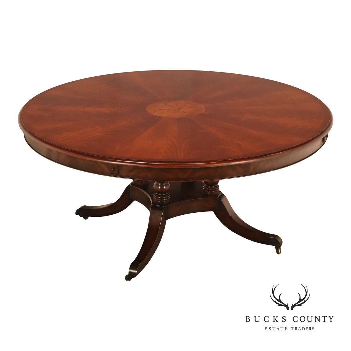 Theodore Alexander Regency Style Mahogany Round Dining Table With Expandable 4 Leaves