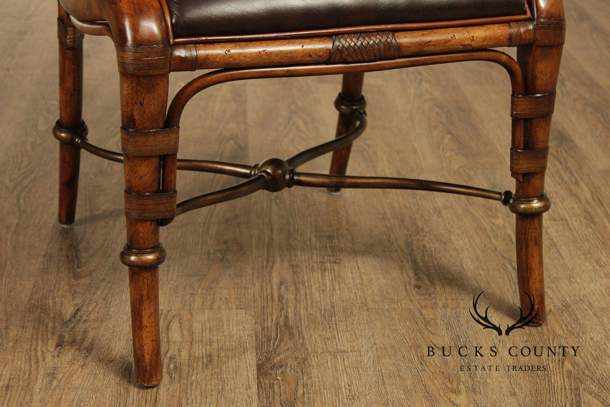 Drexel Heritage Coastal Style Round Glass Top Dining Table With Four Cane Back Chairs