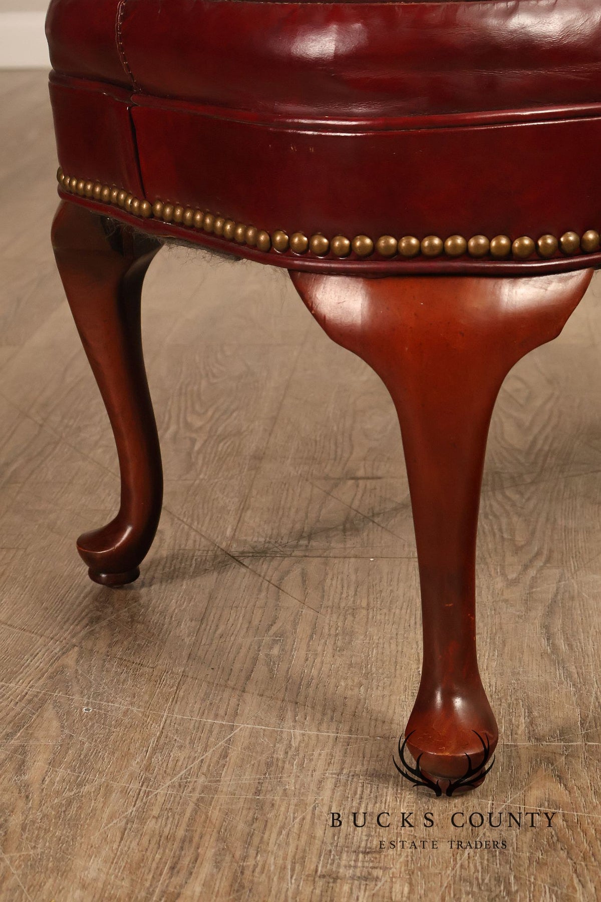 Hickory Chair Queen Anne Style Oxblood Leather Ottoman