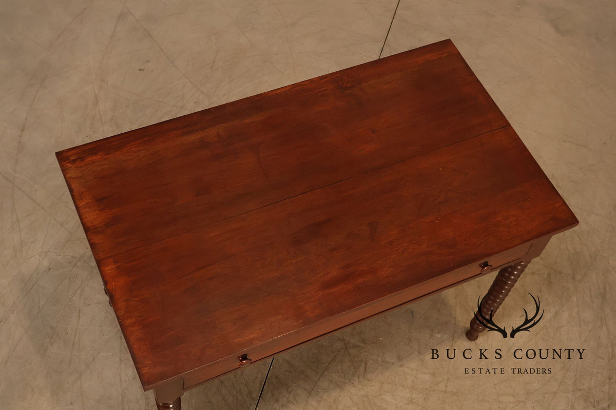Antique American Turned Leg One Drawer Writing Table