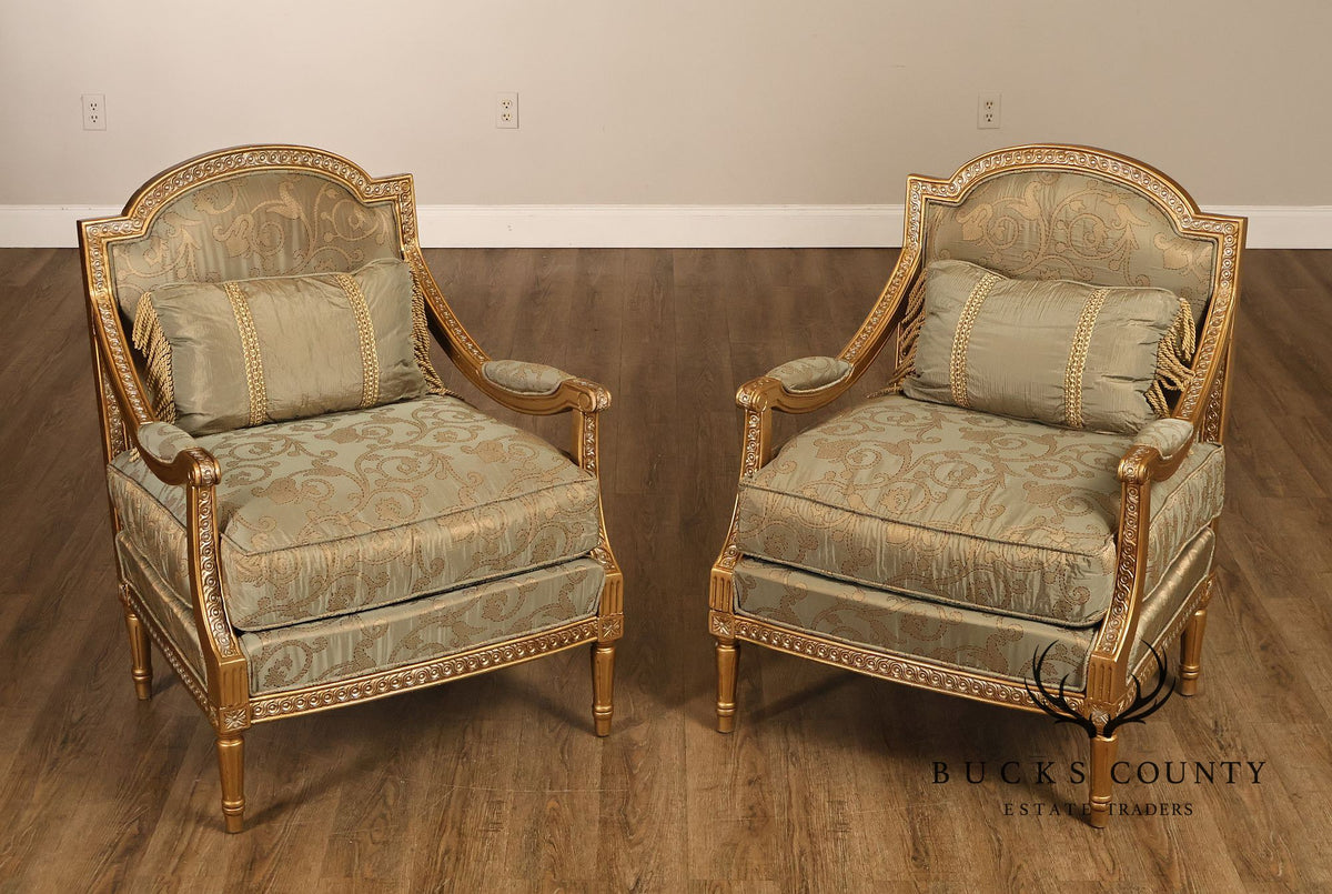 French Louis XVI Style Pair of Bergere Armchairs