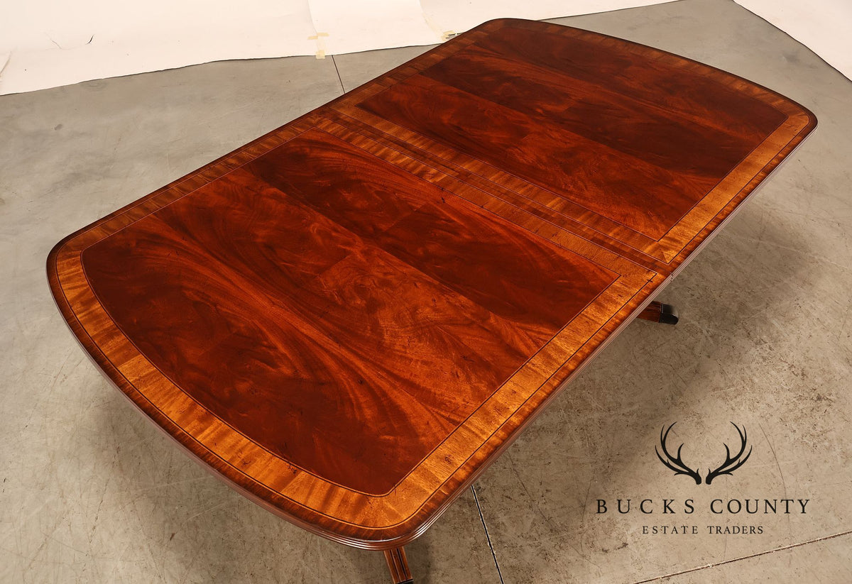 Georgian Style Banded Mahogany Double Pedestal Extension Dining Table