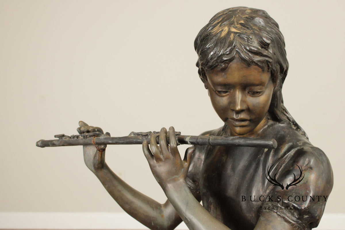Large Bronze Garden Statue, 'Flute Player'