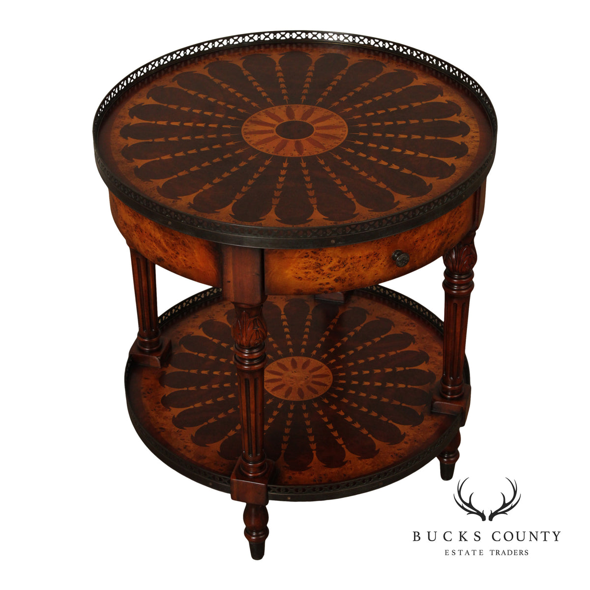 Theodore Alexander Round Two-Tier Inlaid Occasional Table