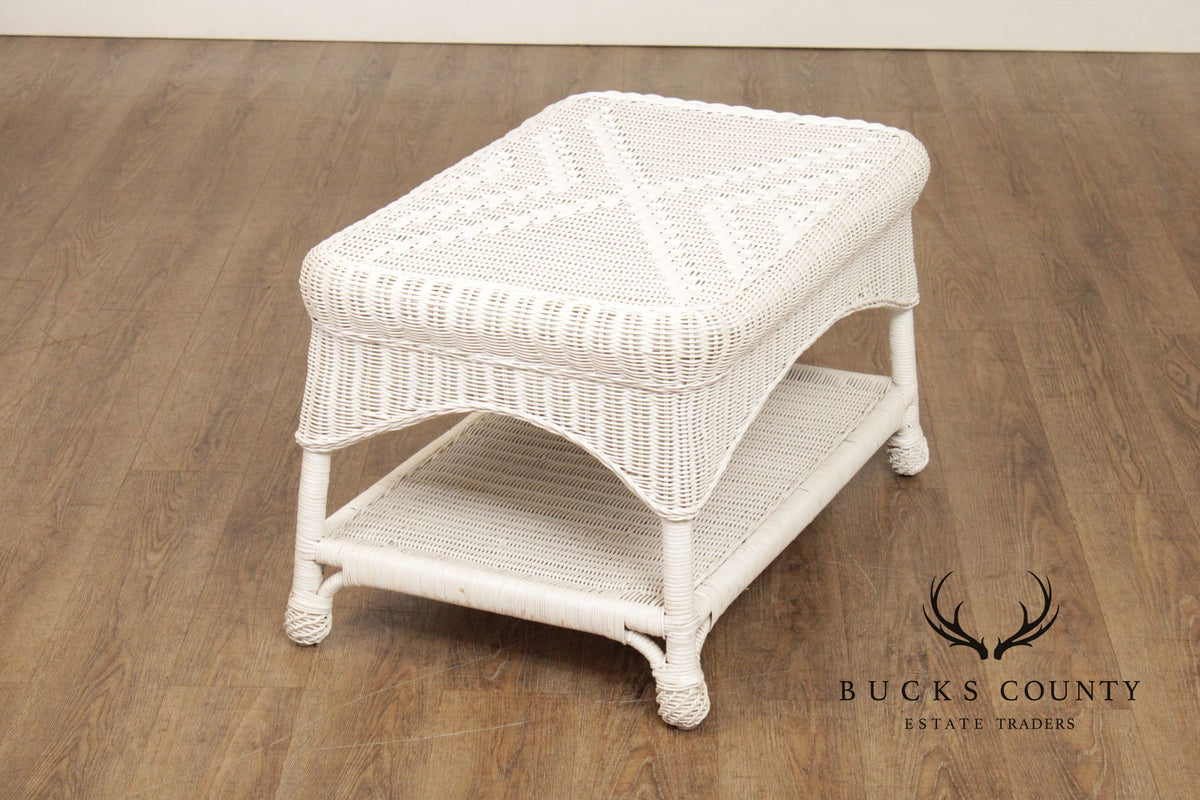 White Wicker Glass Top Coffee Table