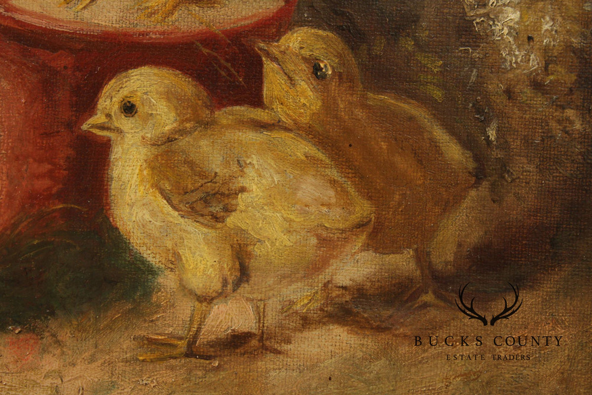 James Vincent Maginn Framed Painting, A Brood of Baby Chickens