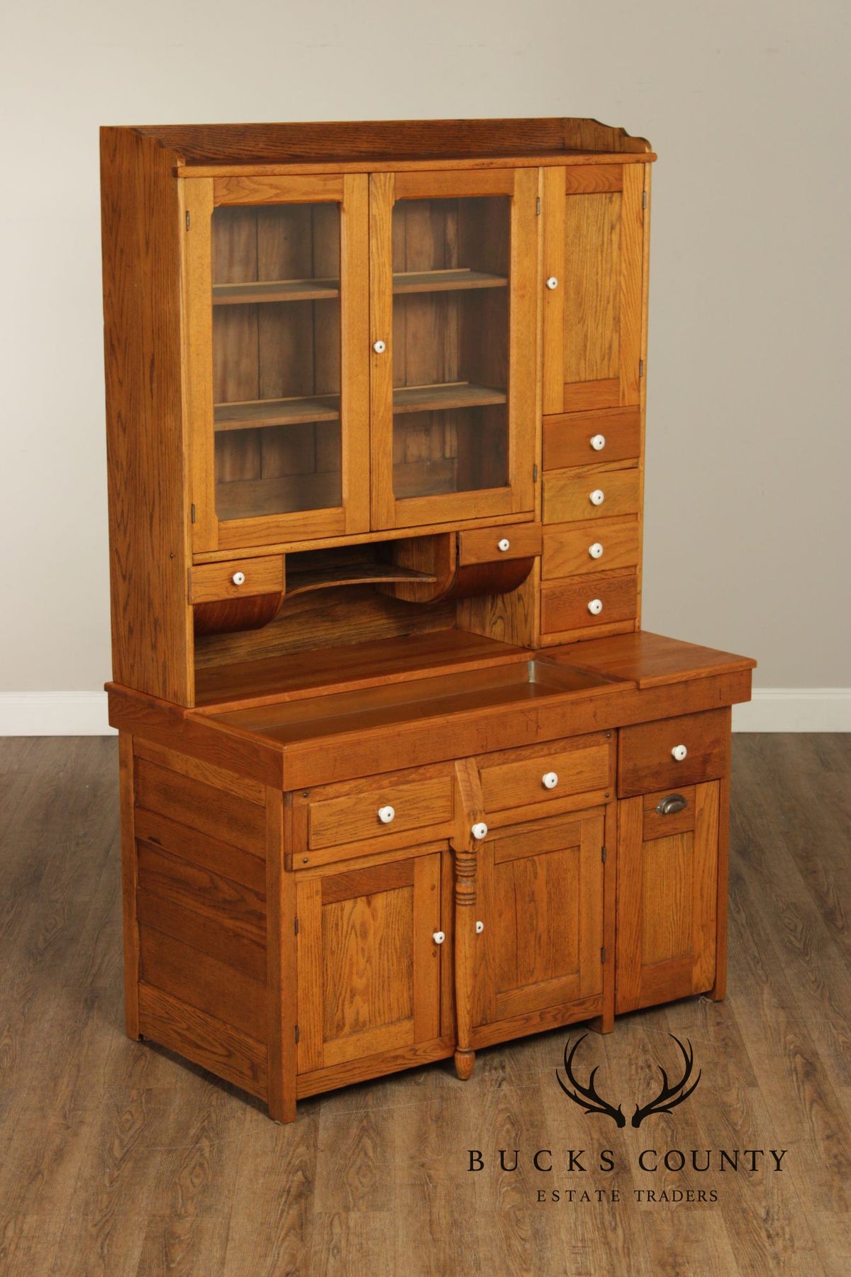 Antique American Hutch With Copper Dry Sink And Pull-Out Cutting Board