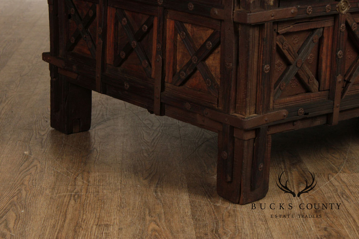 Antique Indian Teak Dowry Chest Settee