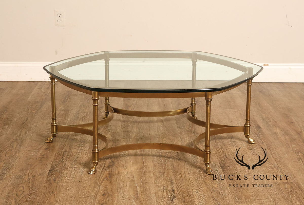 Directoire Style Vintage Brass and Glass Top Coffee Table