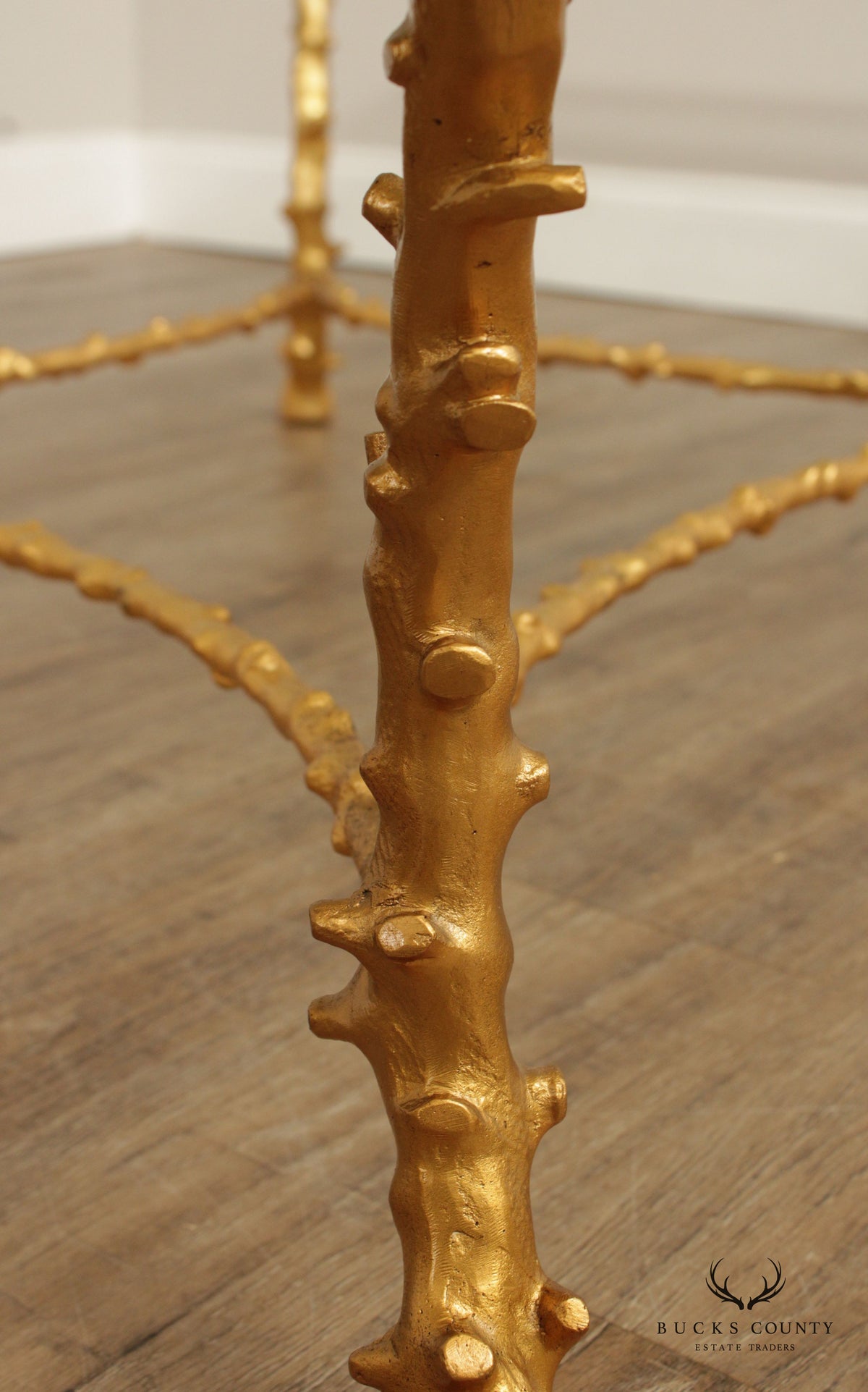 Italian Hollywood Regency Gilt Bronze Glass Top Coffee Table