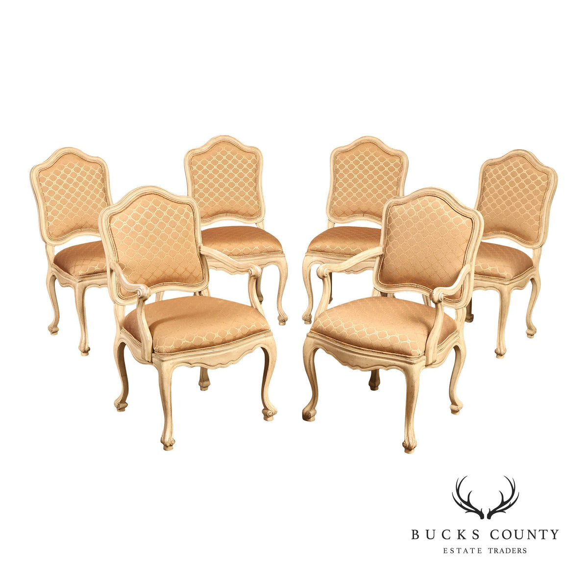 French Provincial Style Set Of Six Painted Upholstered Dining Chairs