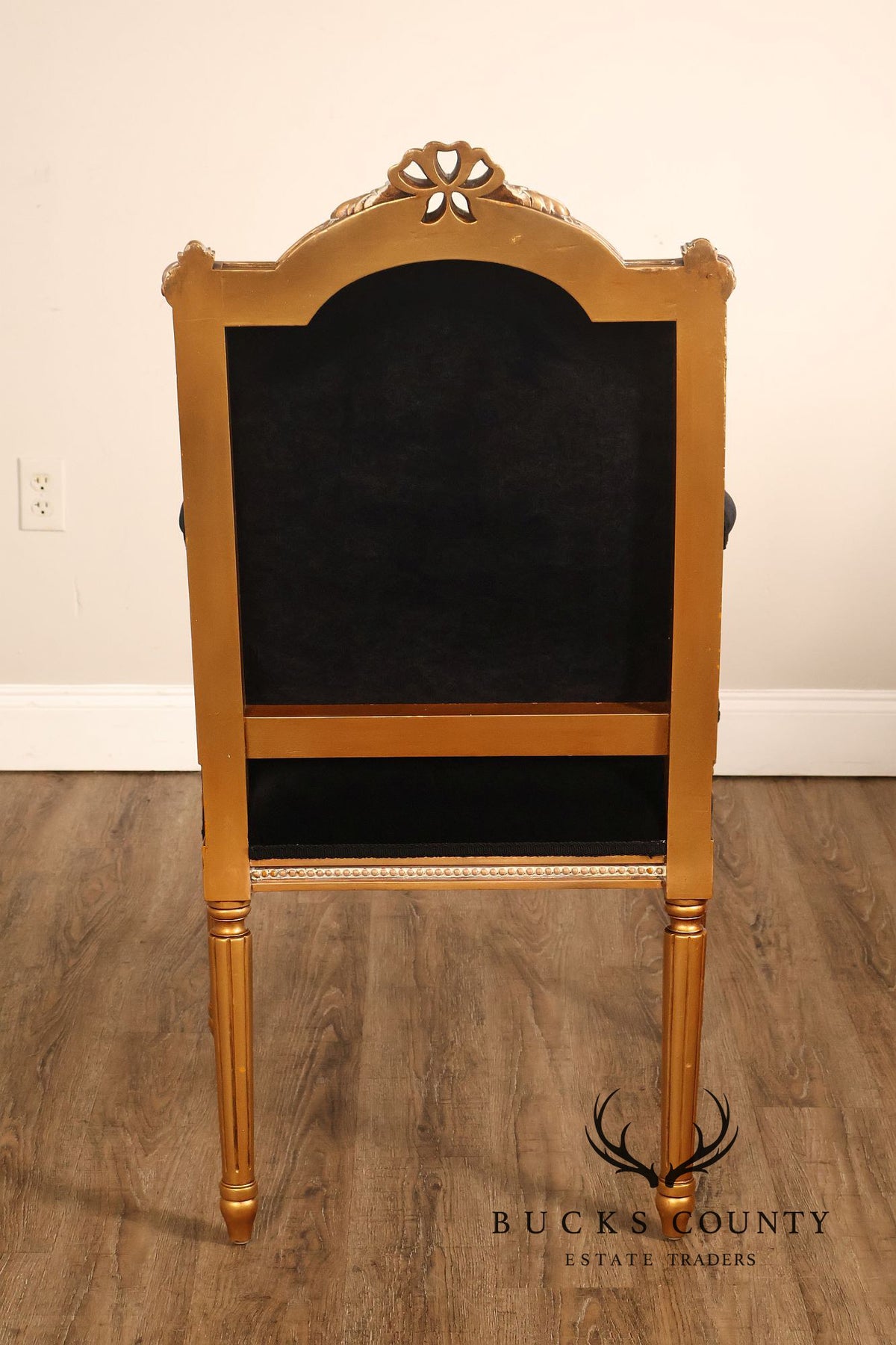 Louis XVI Style Giltwood Armchair With Black Upholstery